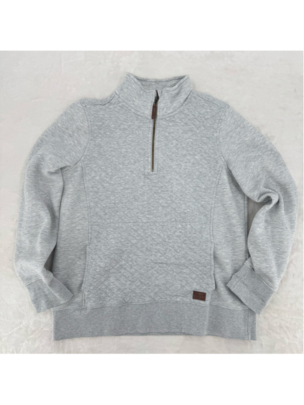 L.L. Bean Gray Quarter Zip Pullover Sweatshirt Quilted Kangaroo Pockets Medium